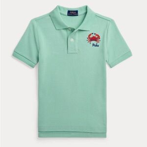 Polo Ralph Lauren Crab Embroidered Cotton Mesh Polo Shirt Celadon Beach Coastal